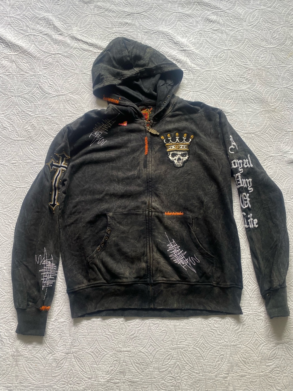Rebel Spirit Black Hoodie with Red and Gold Embroidered Crest